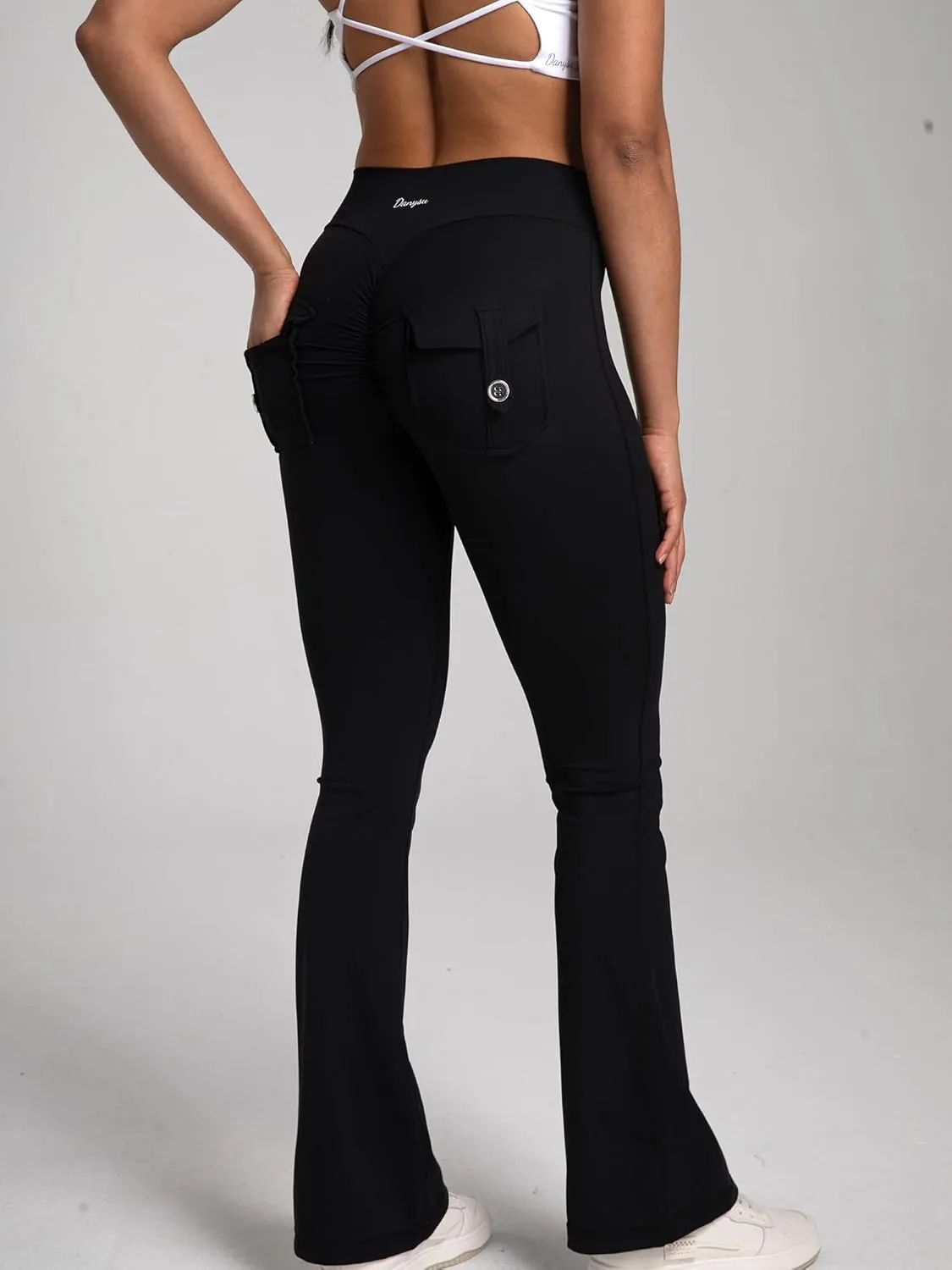 Danysu Flare Leggings with Pockets for Women Scrunch Butt Lifting Cargo Leggings V Waist Tummy Control Bootcut Yoga Pants