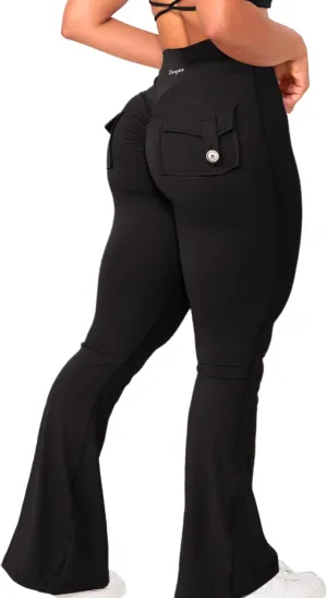 Danysu Flare Leggings with Pockets for Women Scrunch Butt Lifting Cargo Leggings V Waist Tummy Control Bootcut Yoga Pants