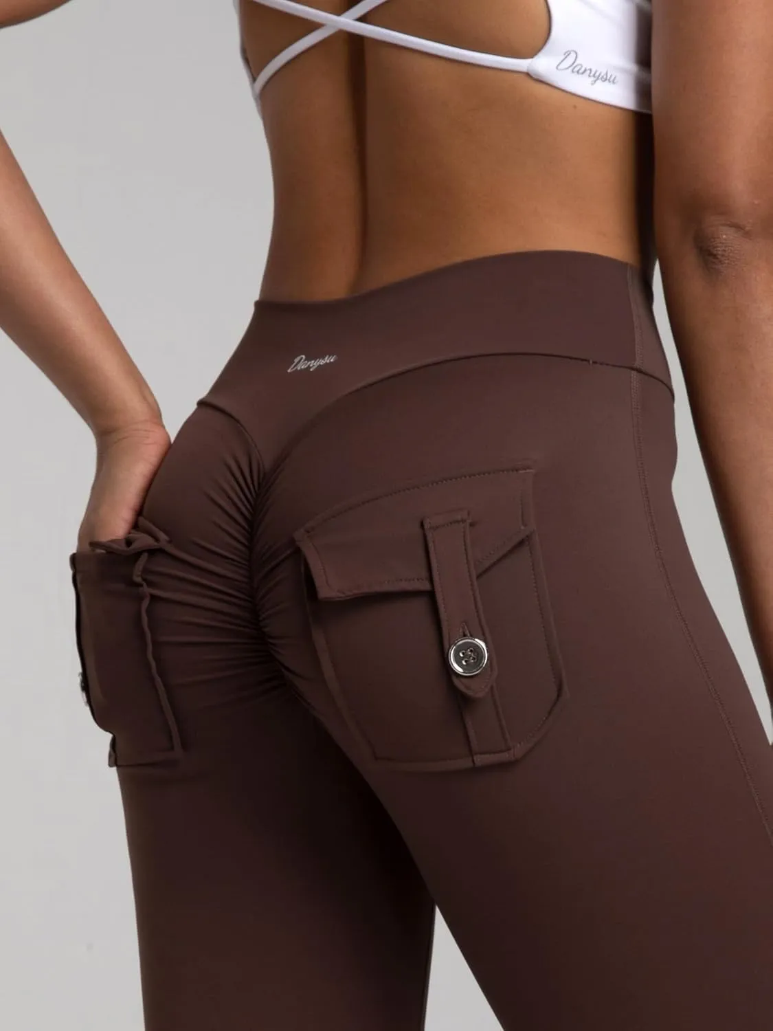 Danysu Flare Leggings with Pockets for Women Scrunch Butt Lifting Cargo Leggings V Waist Tummy Control Bootcut Yoga Pants