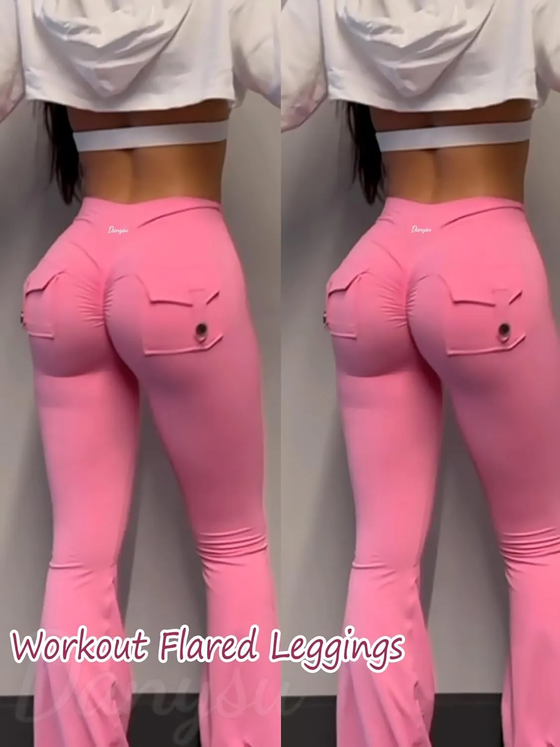 Danysu Flare Leggings with Pockets for Women Scrunch Butt Lifting Cargo Leggings V Waist Tummy Control Bootcut Yoga Pants