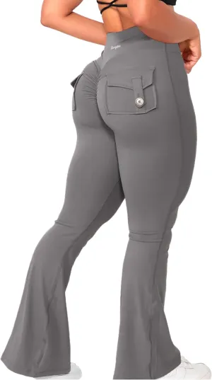 Danysu Flare Leggings with Pockets for Women Scrunch Butt Lifting Cargo Leggings V Waist Tummy Control Bootcut Yoga Pants