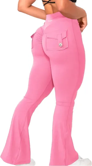 Danysu Flare Leggings with Pockets for Women Scrunch Butt Lifting Cargo Leggings V Waist Tummy Control Bootcut Yoga Pants