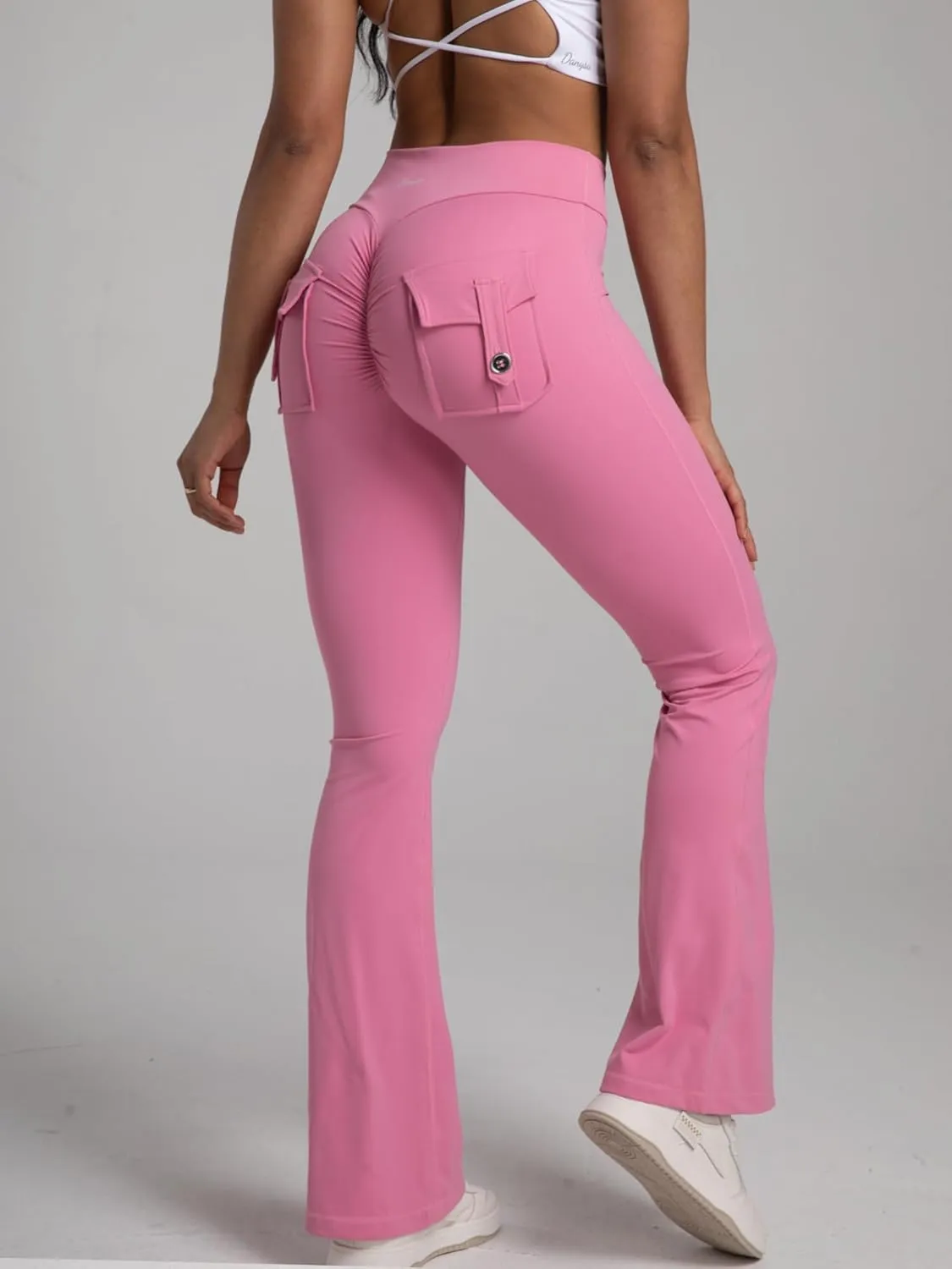 Danysu Flare Leggings with Pockets for Women Scrunch Butt Lifting Cargo Leggings V Waist Tummy Control Bootcut Yoga Pants