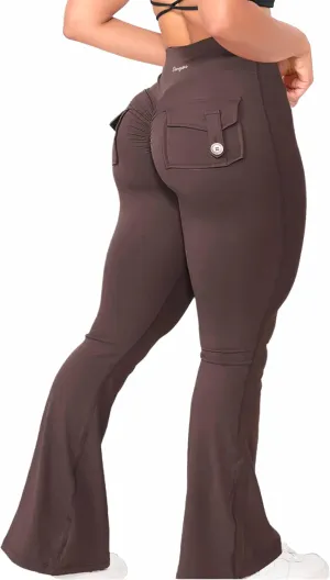 Danysu Flare Leggings with Pockets for Women Scrunch Butt Lifting Cargo Leggings V Waist Tummy Control Bootcut Yoga Pants