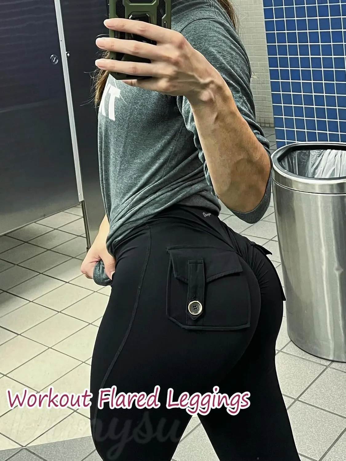 Danysu Flare Leggings with Pockets for Women Scrunch Butt Lifting Cargo Leggings V Waist Tummy Control Bootcut Yoga Pants