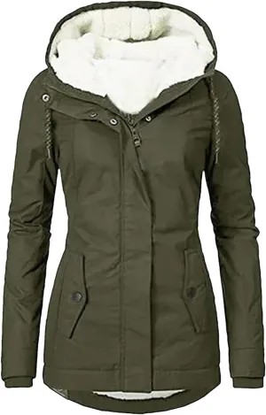 Dcvmvmn Women's Thick Down Cotton Padded Jacket Loose Casual Parkas Coats Winter Warm Hooded Outwear