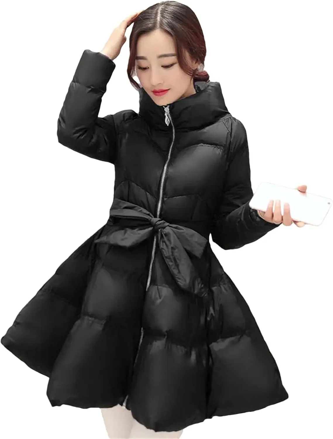 Dcvmvmn Women's Winter Down Jacket Warm Padded Cotton Parkas Coat Female Loose Puffer Fluffy Skirt Black