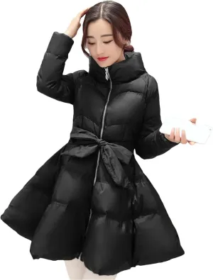 Dcvmvmn Women's Winter Down Jacket Warm Padded Cotton Parkas Coat Female Loose Puffer Fluffy Skirt Black