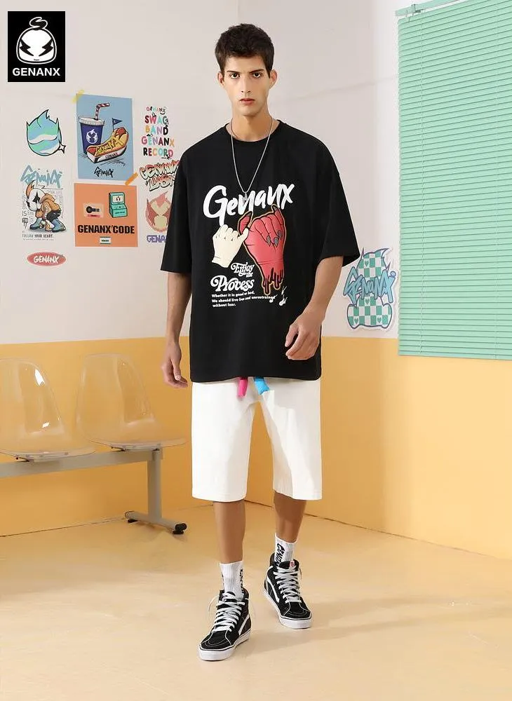 Demon Puller Gesture Graffiti Print Cotton T-Shirt
