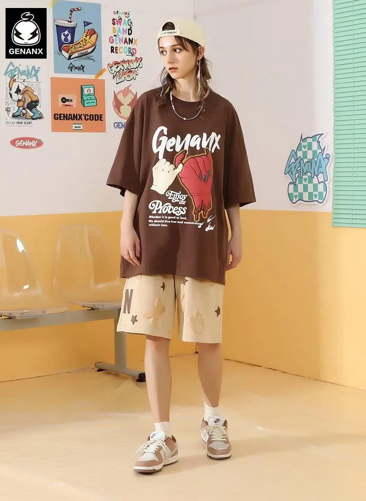 Demon Puller Gesture Graffiti Print Cotton T-Shirt