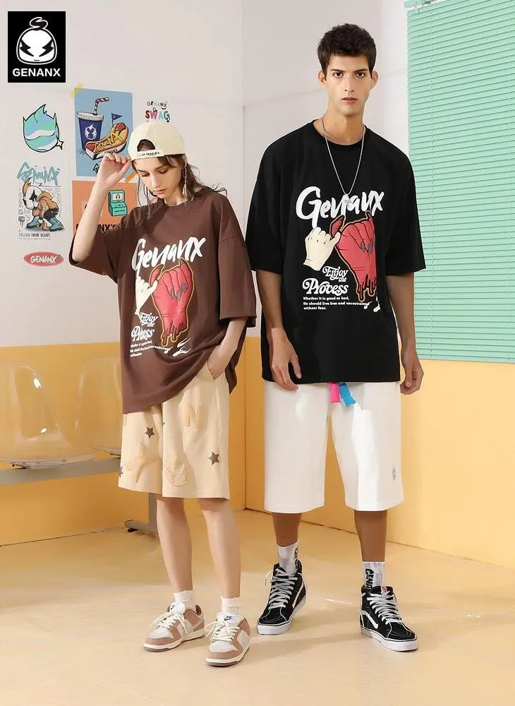 Demon Puller Gesture Graffiti Print Cotton T-Shirt