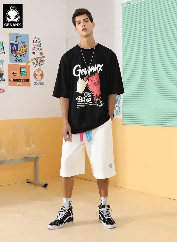 Demon Puller Gesture Graffiti Print Cotton T-Shirt