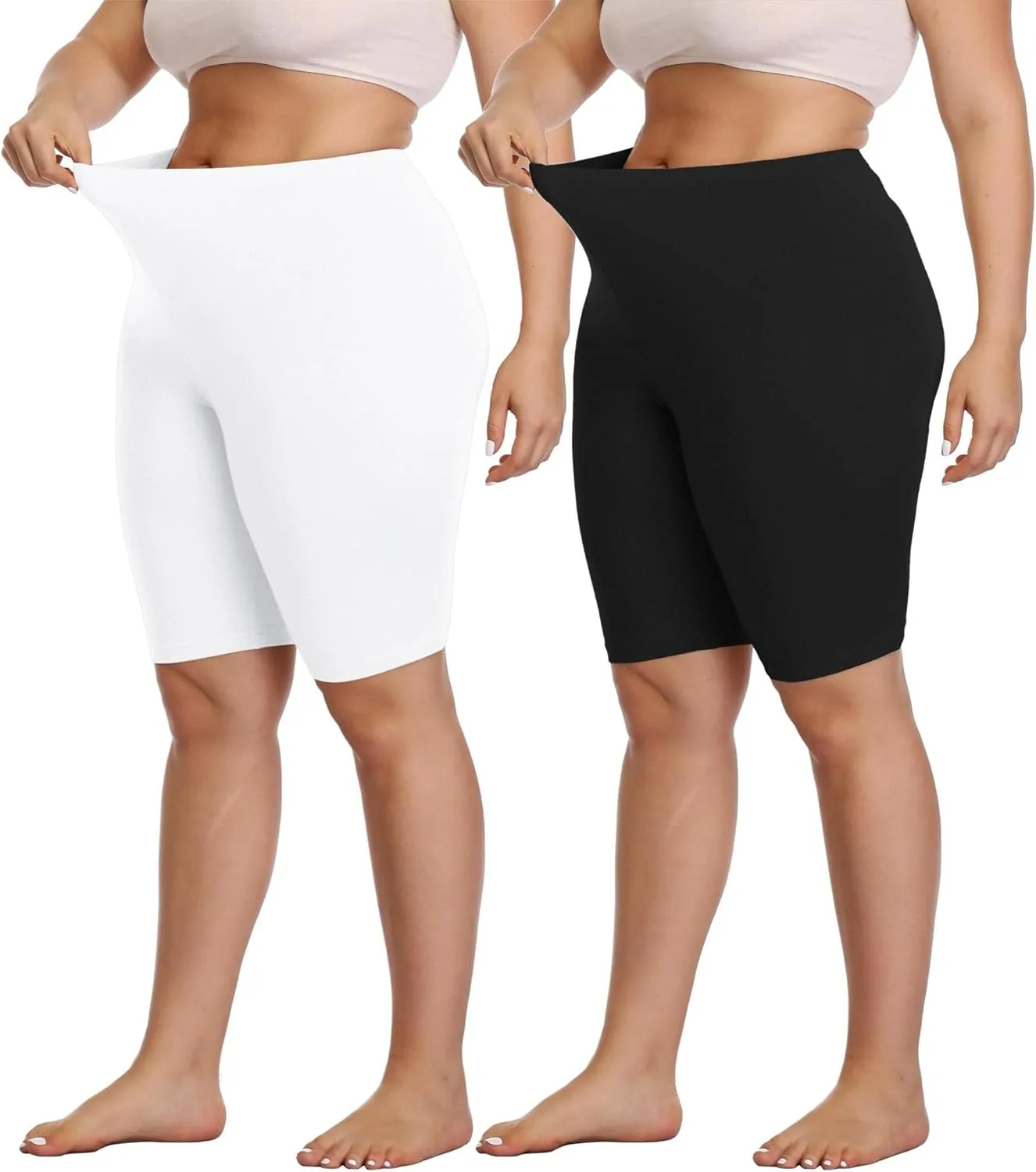 DITSONEO Plus Size Short Leggings for Women Sport Capris Knee Length Leggings Yoga Workout Gym Mid Thigh Shorts Under Dress