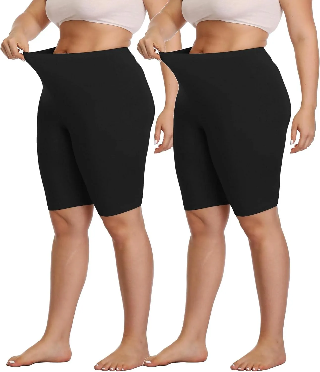 DITSONEO Plus Size Short Leggings for Women Sport Capris Knee Length Leggings Yoga Workout Gym Mid Thigh Shorts Under Dress