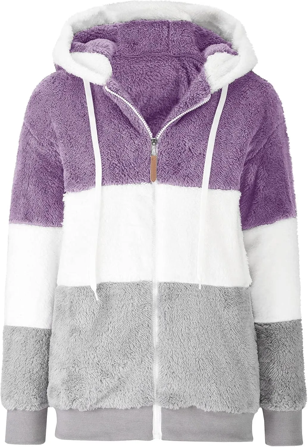 DOLKFU Women Oversized Winter Coat Jacket Zip Up Hooded Coats Shaggy Fleece Open Front Jackets Thick Sherpa Lined Warm Tops