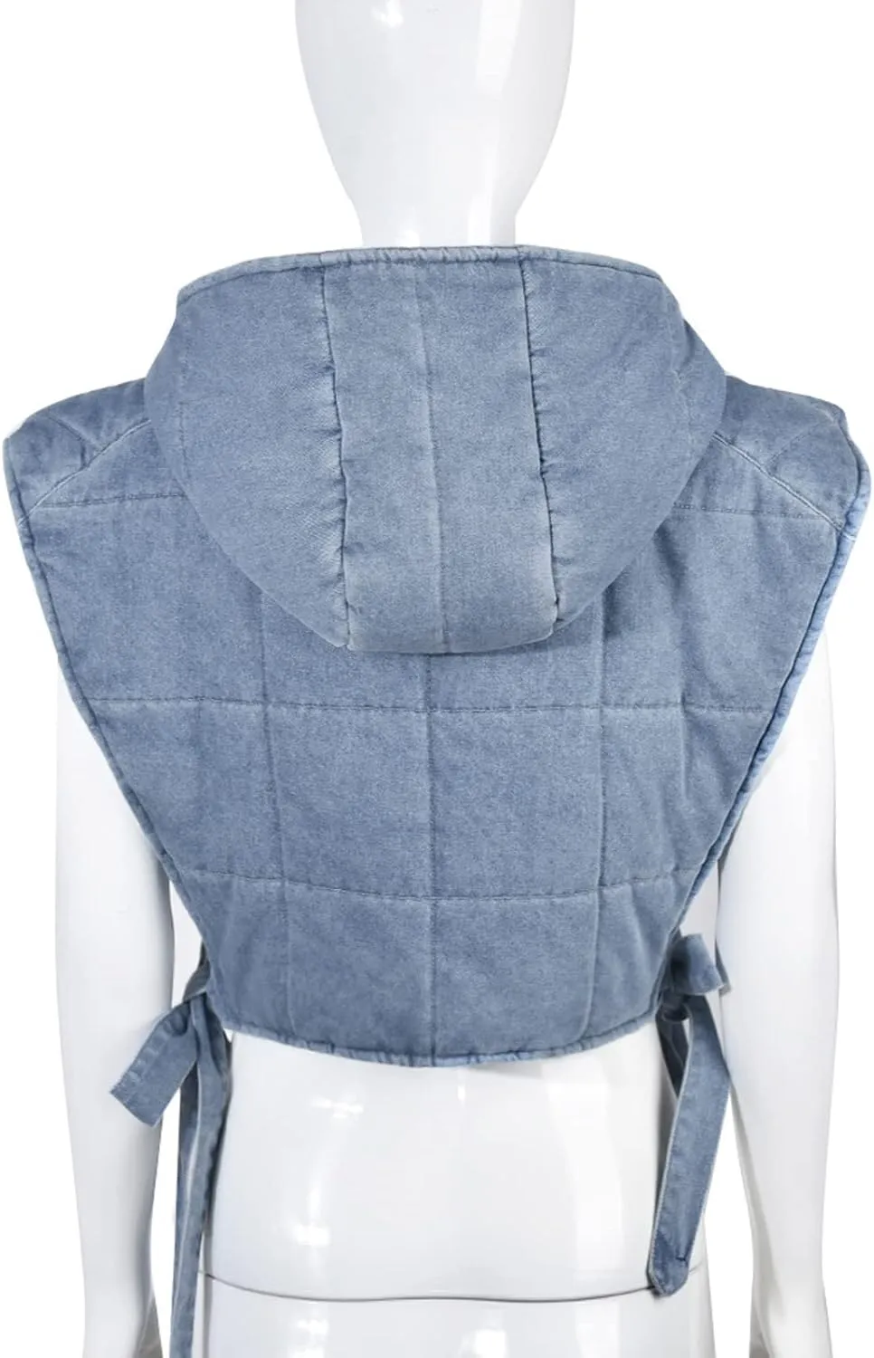 Dongfeng Womens Cropped Denim Camo Puffer Vest Sleeveless Hooded Drop Shoulder Sexy Tied Padded Puffy Vests Tops