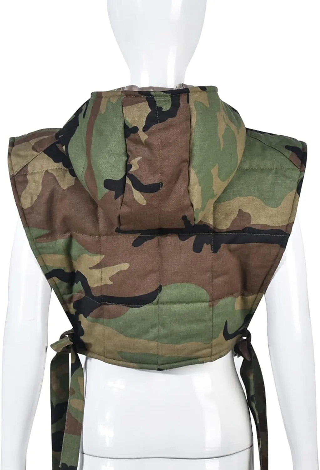 Dongfeng Womens Cropped Denim Camo Puffer Vest Sleeveless Hooded Drop Shoulder Sexy Tied Padded Puffy Vests Tops