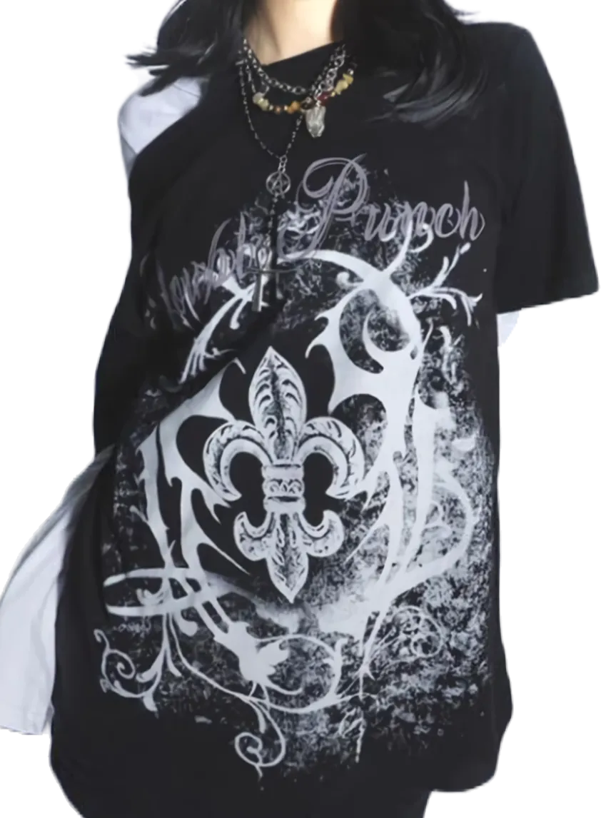 'Double Punch' Off Shoulder Y2K Grunge Women's Tee
