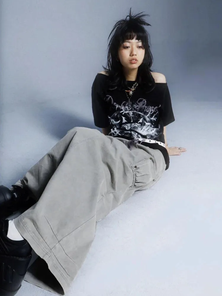 'Double Punch' Off Shoulder Y2K Grunge Women's Tee