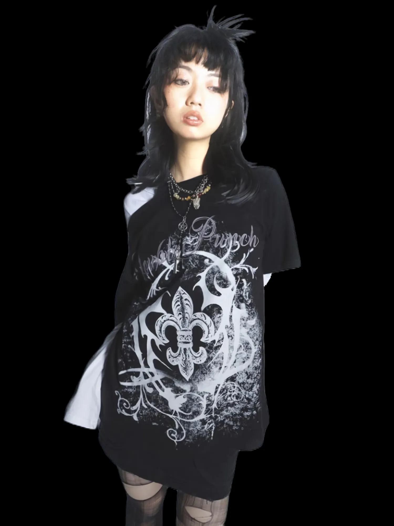 'Double Punch' Off Shoulder Y2K Grunge Women's Tee