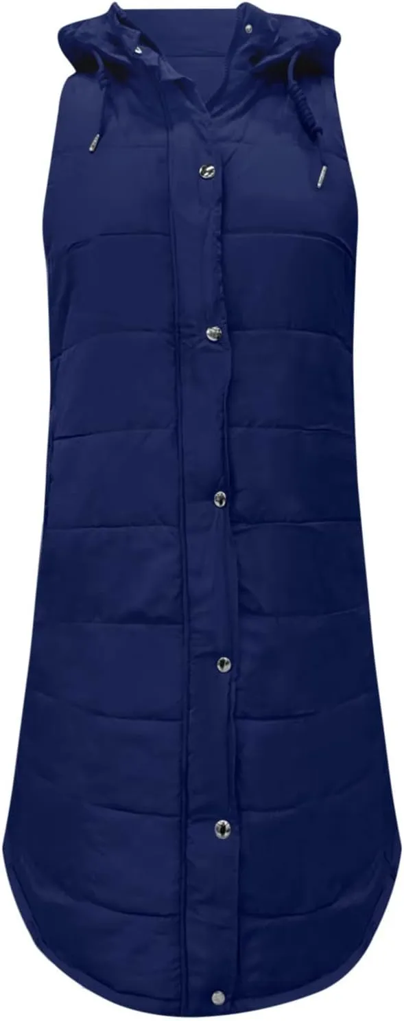 Down Vest for Women, Long Winter Coat Vest with Hood Sleeveless Warm Down Coat Quilted Down Jacket Plus Size