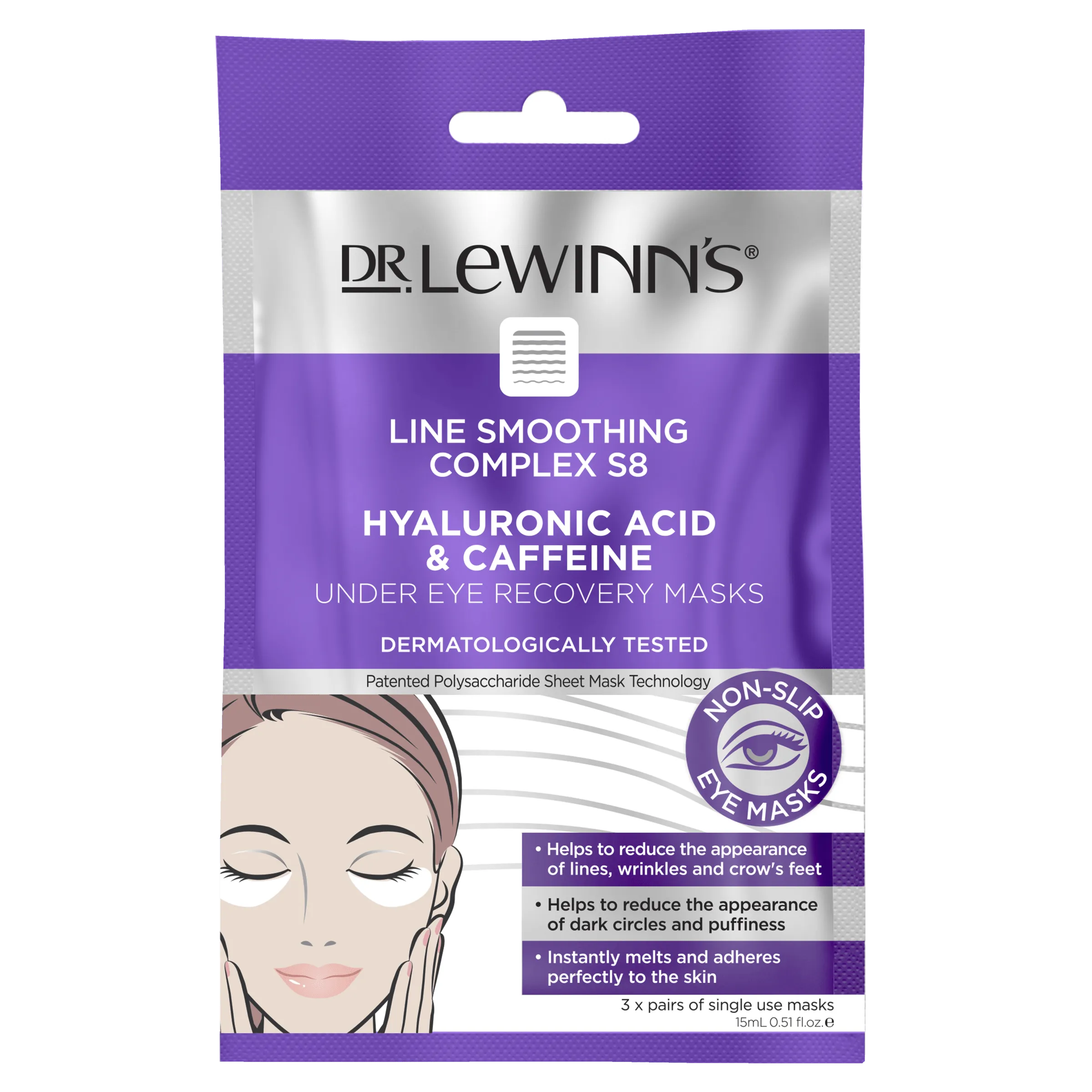 Dr. LeWinn's LSC S8 Hyaluronic Acid & Caffeine Under Eye Recovery Masks 3PC
