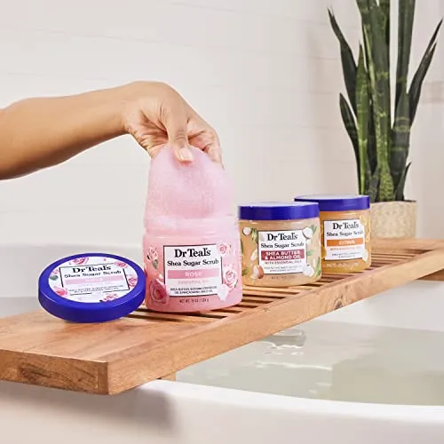 Dr Teal's Shea Sugar Scrub Trial Pack, Rose, Shea Butter, Citrus 19 oz (Pack of 3) (Packaging May Vary)