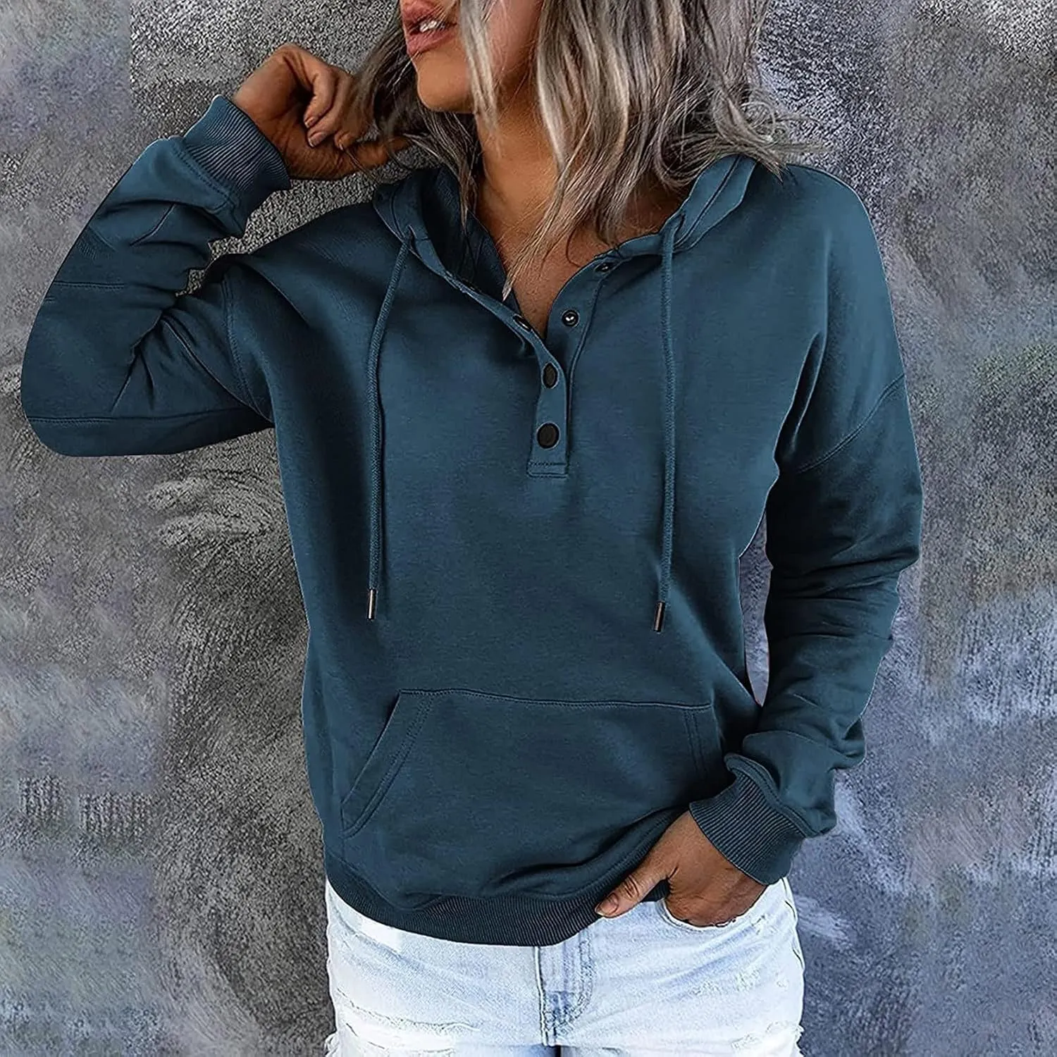 Dressy Casual Hoodies For Women Long Sleeve Pullover Tops Drawstring Hooded Sweatshirts Fall Fashion Outfits 2024