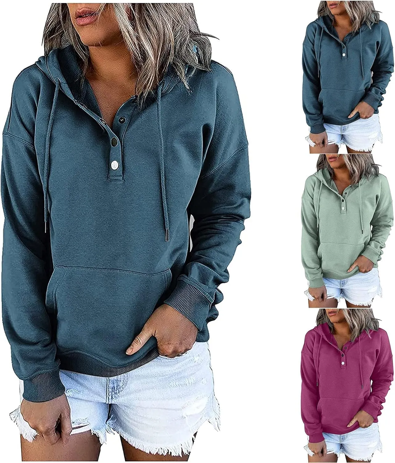 Dressy Casual Hoodies For Women Long Sleeve Pullover Tops Drawstring Hooded Sweatshirts Fall Fashion Outfits 2024