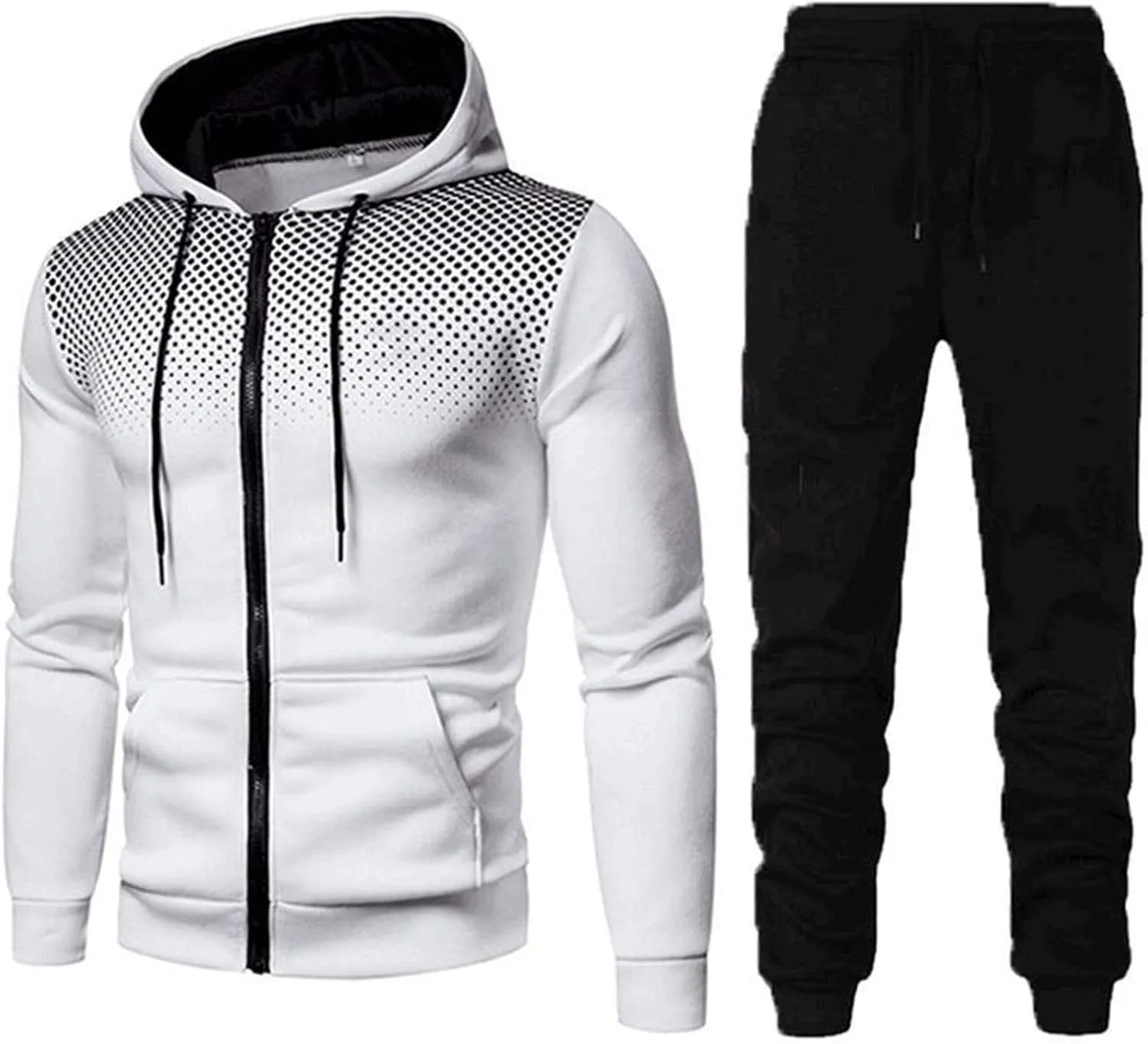 DuDubaby Men's Winter Sports Casual Fitness Suit with Dots Hoodie Sweatshirt and Pants