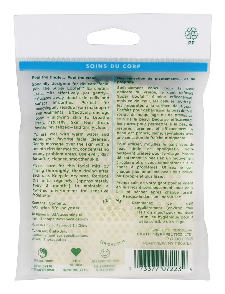 Earth Therapeutics Superloofah Exfoliating Facial Mitt, 1 Ea, 1count