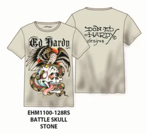Ed Hardy Rhinestone Battle Skull SS Tee - Stone