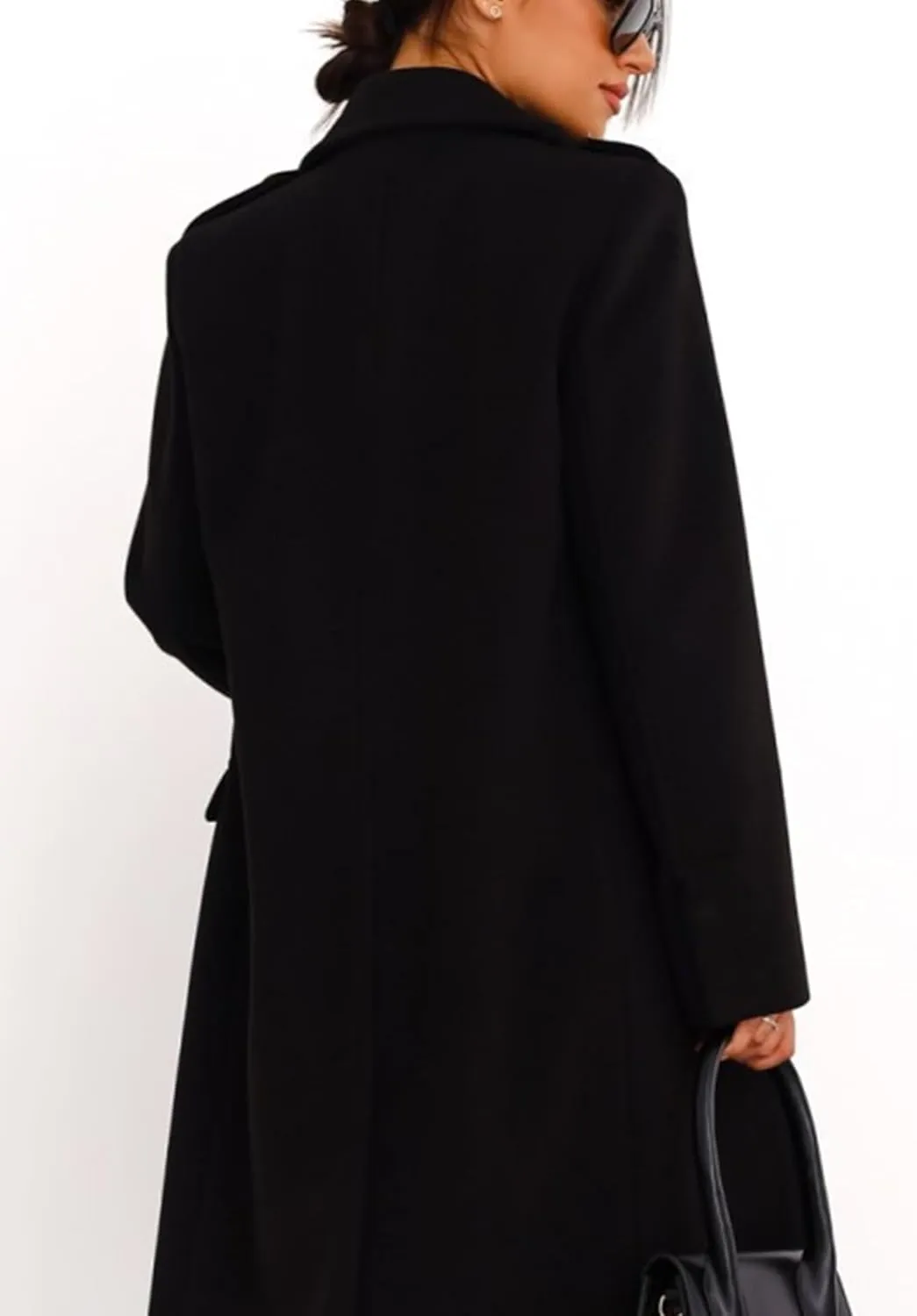 EFOFEI Women's Classic Long Sleeved Jacket Lapel Collar Coats Solid Color Wrap Coats With Pockets