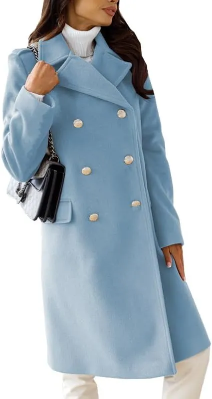 EFOFEI Women's Classic Long Sleeved Jacket Lapel Collar Coats Solid Color Wrap Coats With Pockets