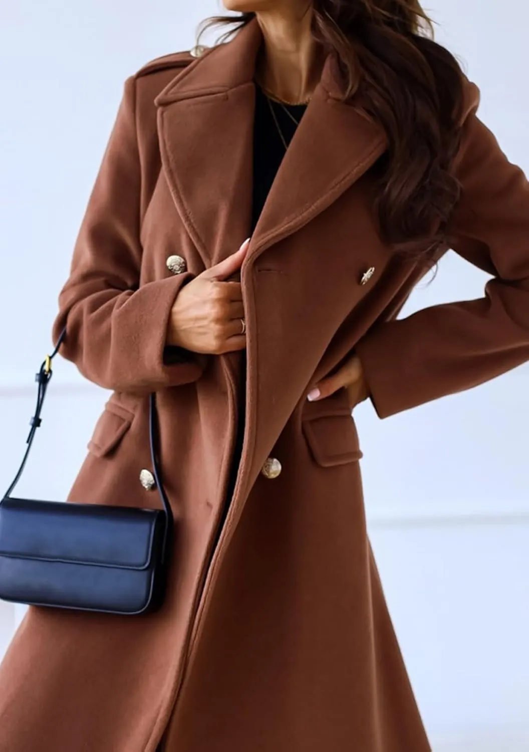EFOFEI Women's Classic Long Sleeved Jacket Lapel Collar Coats Solid Color Wrap Coats With Pockets