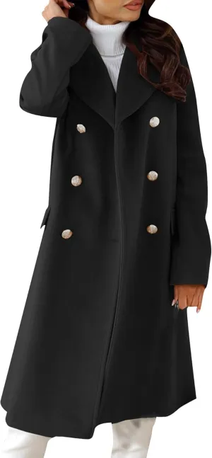 EFOFEI Women's Classic Long Sleeved Jacket Lapel Collar Coats Solid Color Wrap Coats With Pockets