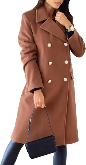 EFOFEI Women's Classic Long Sleeved Jacket Lapel Collar Coats Solid Color Wrap Coats With Pockets