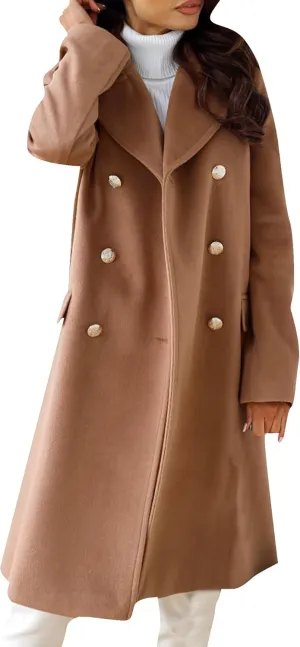 EFOFEI Women's Classic Long Sleeved Jacket Lapel Collar Coats Solid Color Wrap Coats With Pockets