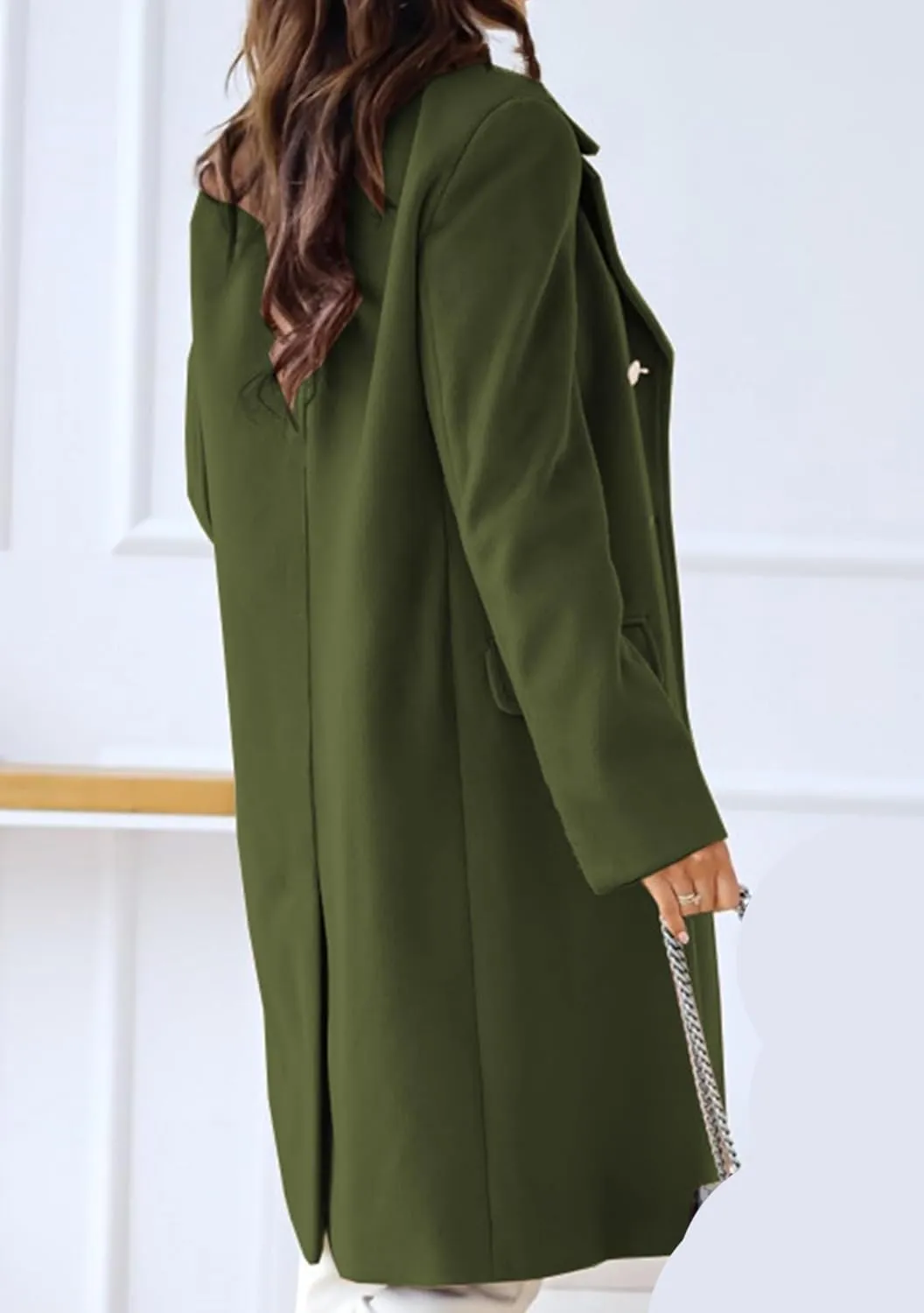 EFOFEI Women's Classic Long Sleeved Jacket Lapel Collar Coats Solid Color Wrap Coats With Pockets