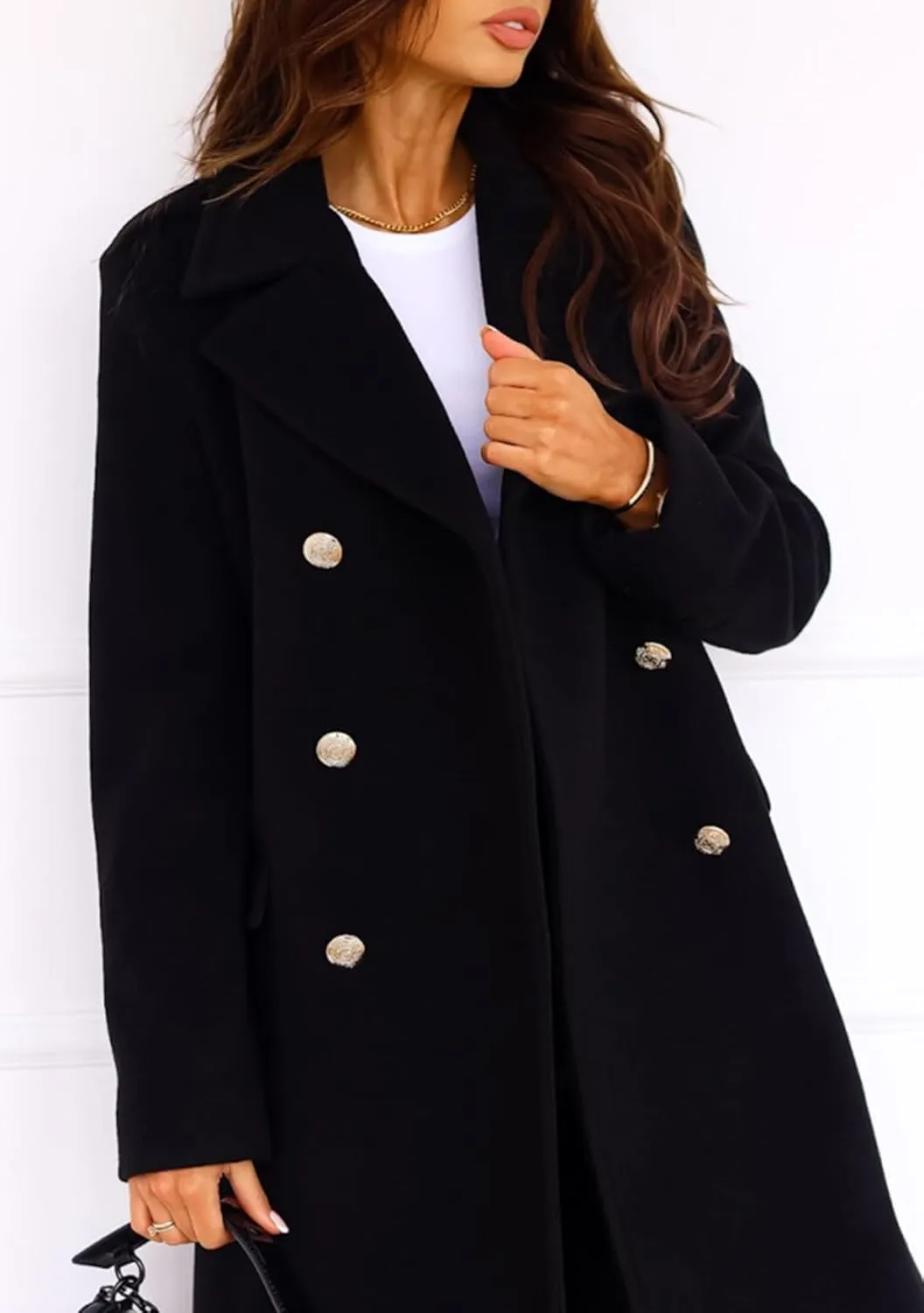 EFOFEI Women's Classic Long Sleeved Jacket Lapel Collar Coats Solid Color Wrap Coats With Pockets
