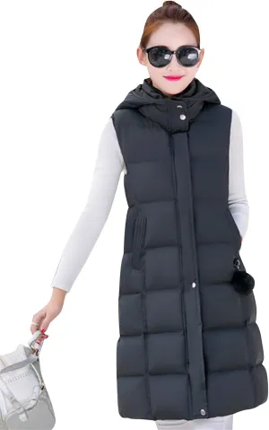 EFOFEI Women's Slim Fit Hooded Long Down Vest Sleeveless Quilted Outwear with Pockets