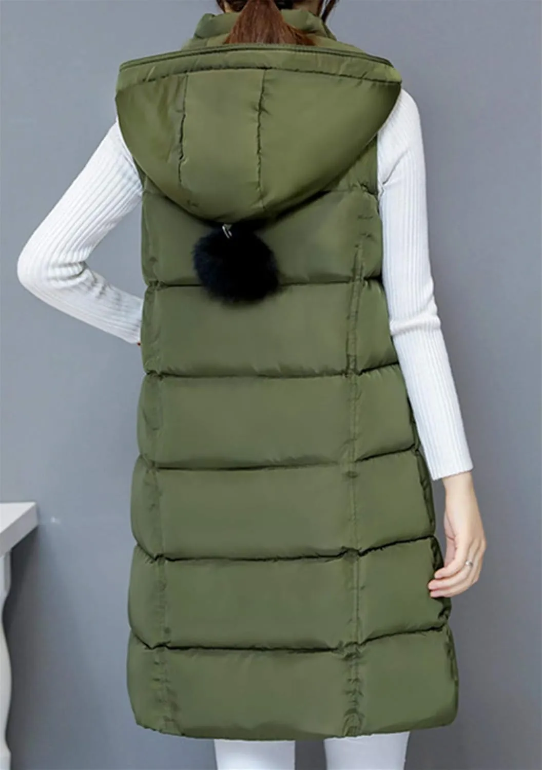 EFOFEI Women's Slim Fit Hooded Long Down Vest Sleeveless Quilted Outwear with Pockets