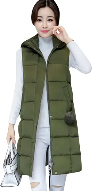 EFOFEI Women's Slim Fit Hooded Long Down Vest Sleeveless Quilted Outwear with Pockets