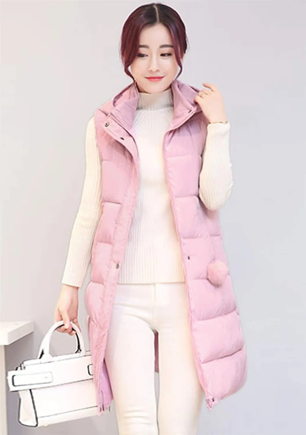 EFOFEI Women's Slim Fit Hooded Long Down Vest Sleeveless Quilted Outwear with Pockets