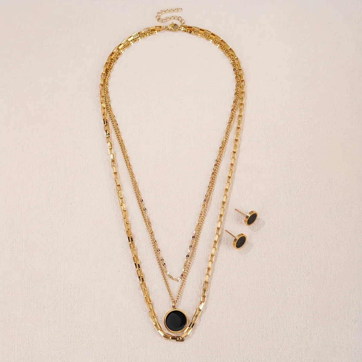 Elegant Multi-Layered 3pc 18K gold-plated Stainless Steel Jewelry Set