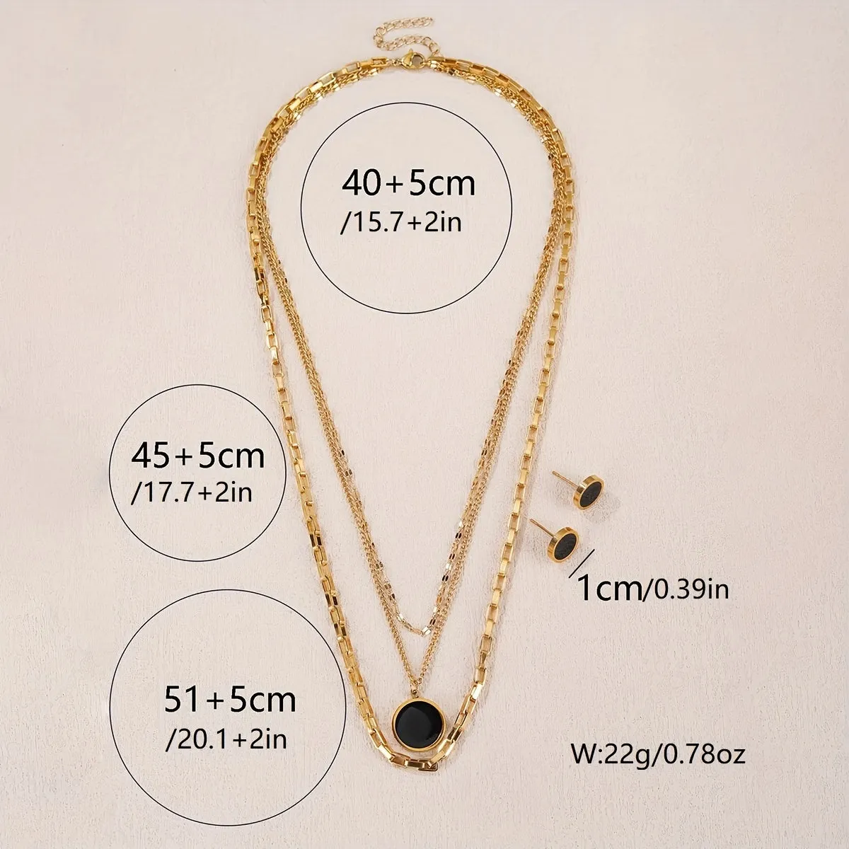 Elegant Multi-Layered 3pc 18K gold-plated Stainless Steel Jewelry Set