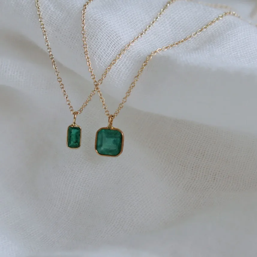 Emerald Octogon Pendant Necklace - Solid 14kt