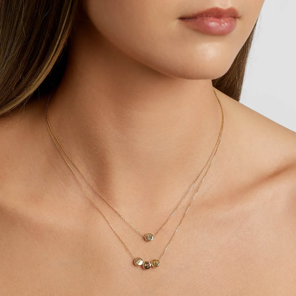 Engravable Sliding Triple Button Necklace in 10k Gold