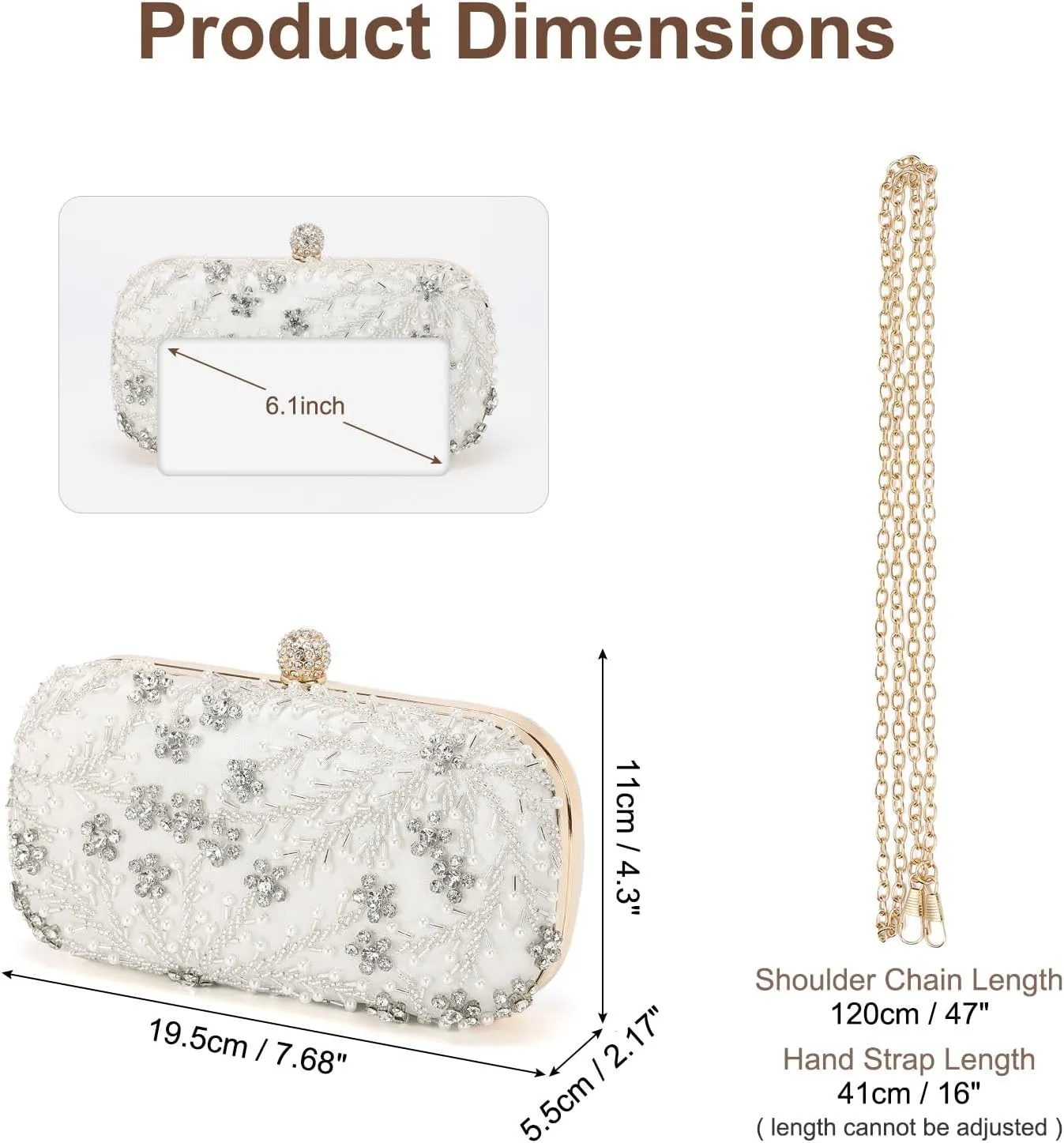 Evening Bags Clutch Purses for Women Formal, Bridal Purses Rhinestone Handbags Shoulder Bag with Chain Sparkly