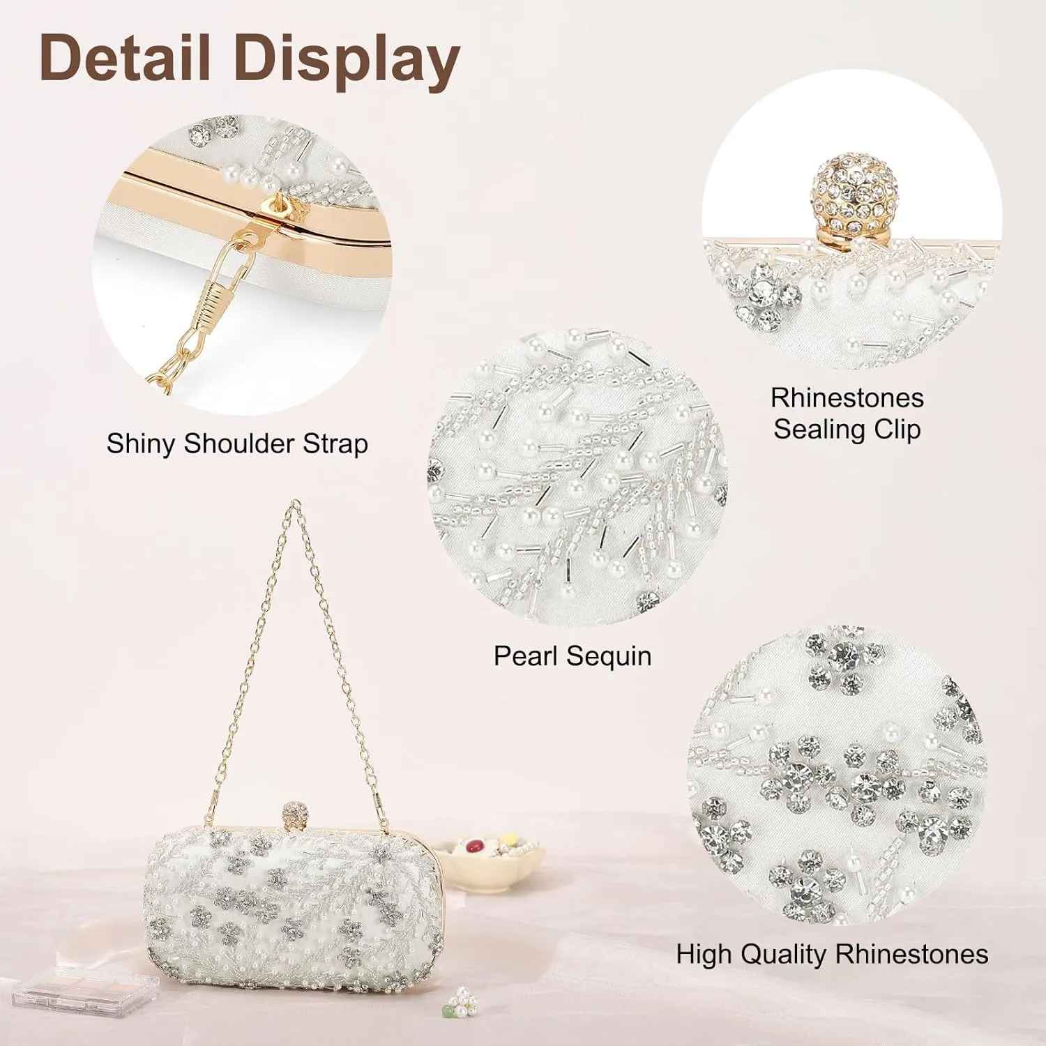 Evening Bags Clutch Purses for Women Formal, Bridal Purses Rhinestone Handbags Shoulder Bag with Chain Sparkly